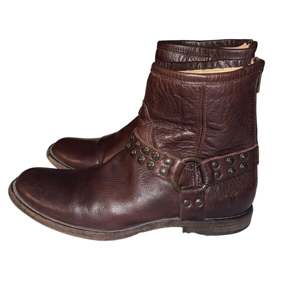 Fyre Womens Boots Size 9 Brown Phillip Harness Studded Ankle Leather Casual - Picture 4 of 15